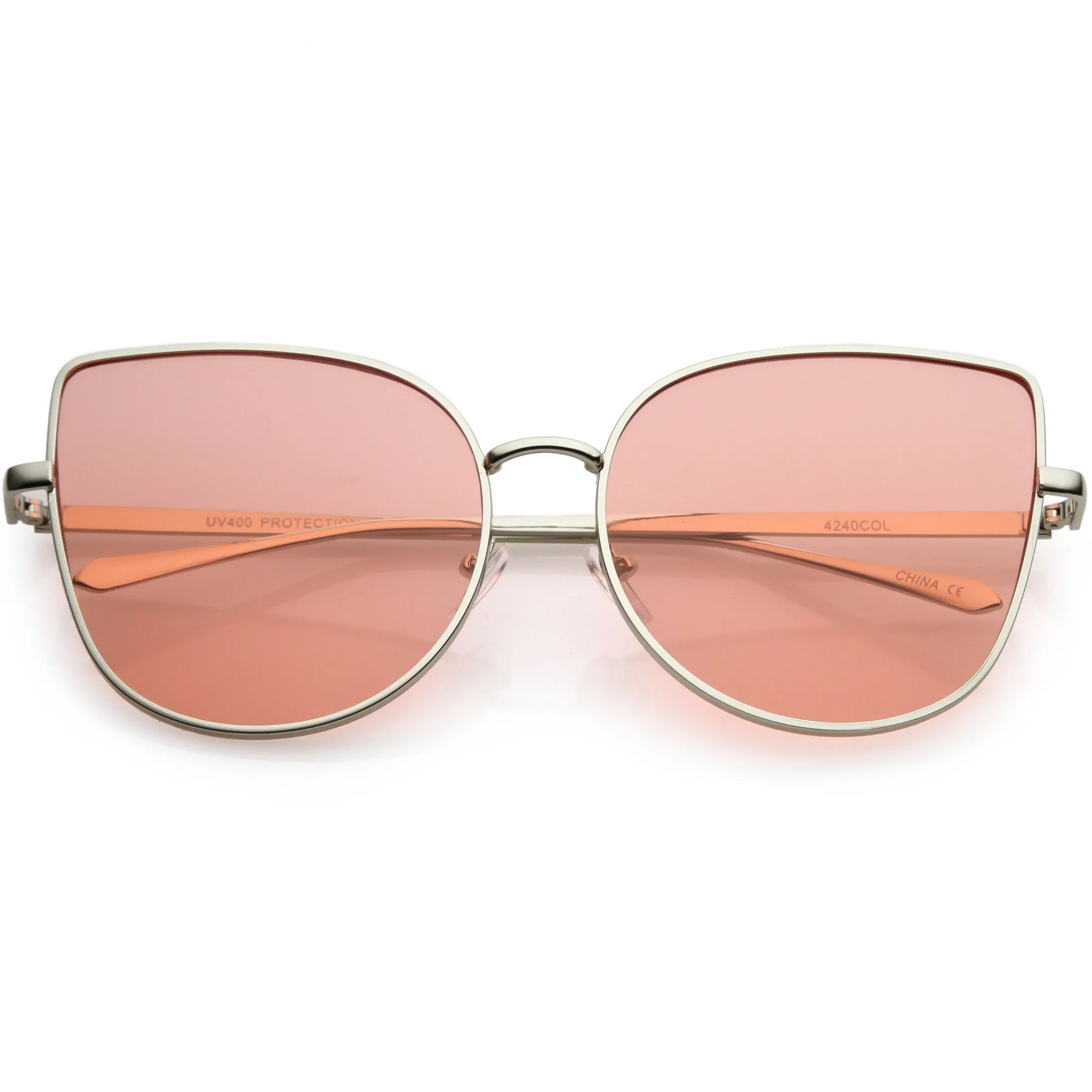 Women's Color Flat Lens Metal Cat Eye Sunglasses C242