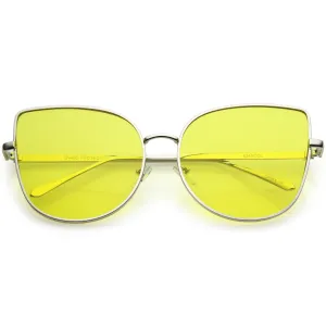 Women's Color Flat Lens Metal Cat Eye Sunglasses C242