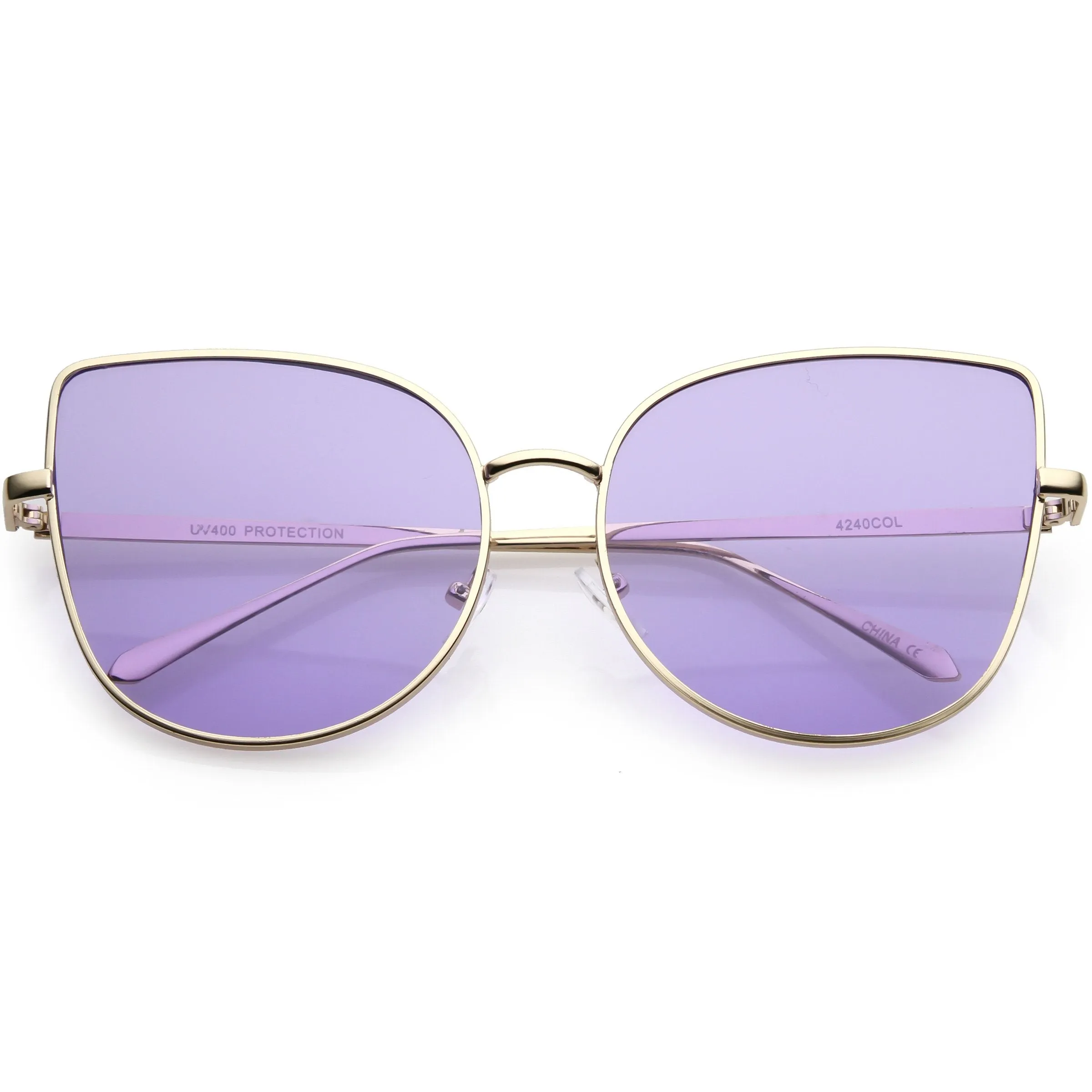 Women's Color Flat Lens Metal Cat Eye Sunglasses C242