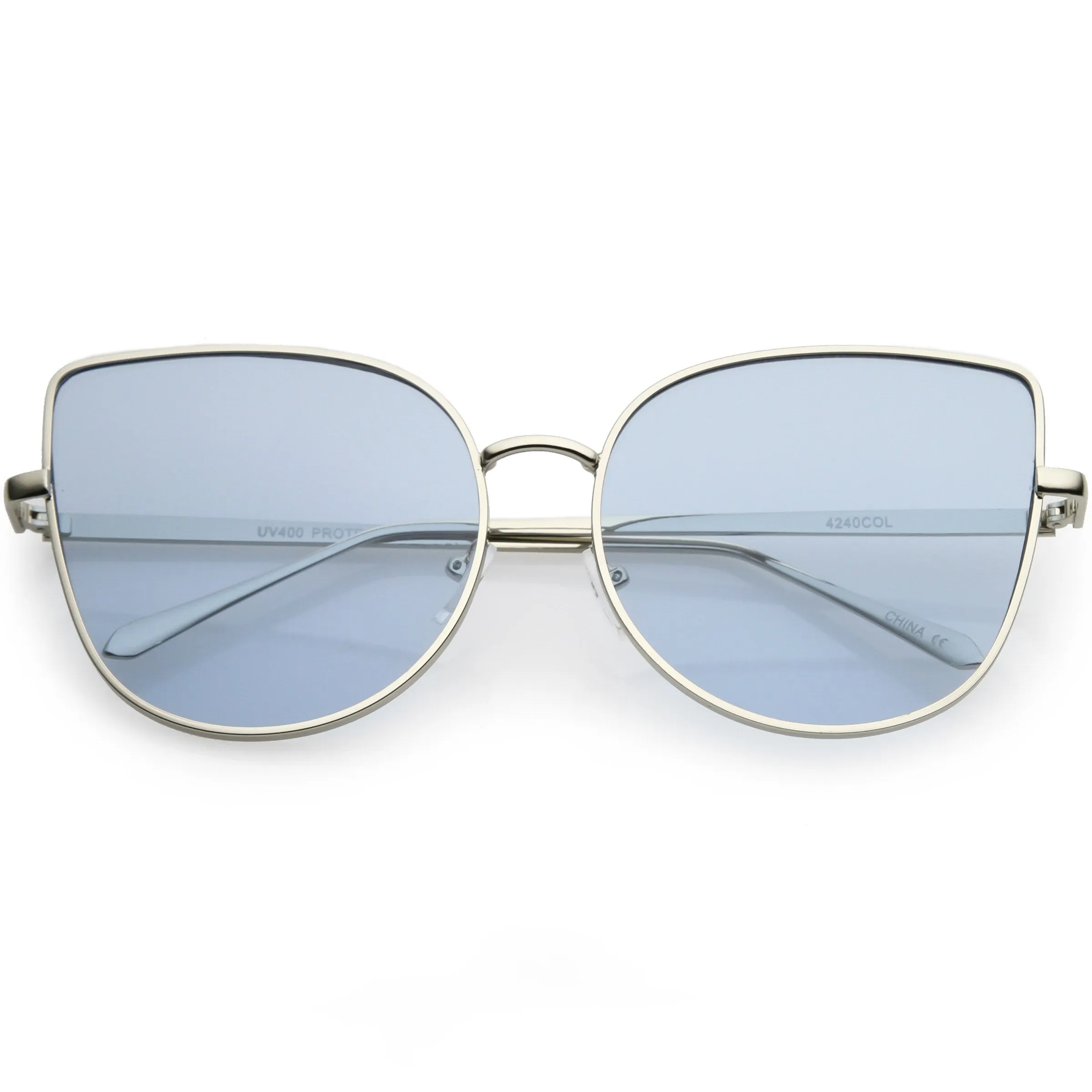 Women's Color Flat Lens Metal Cat Eye Sunglasses C242