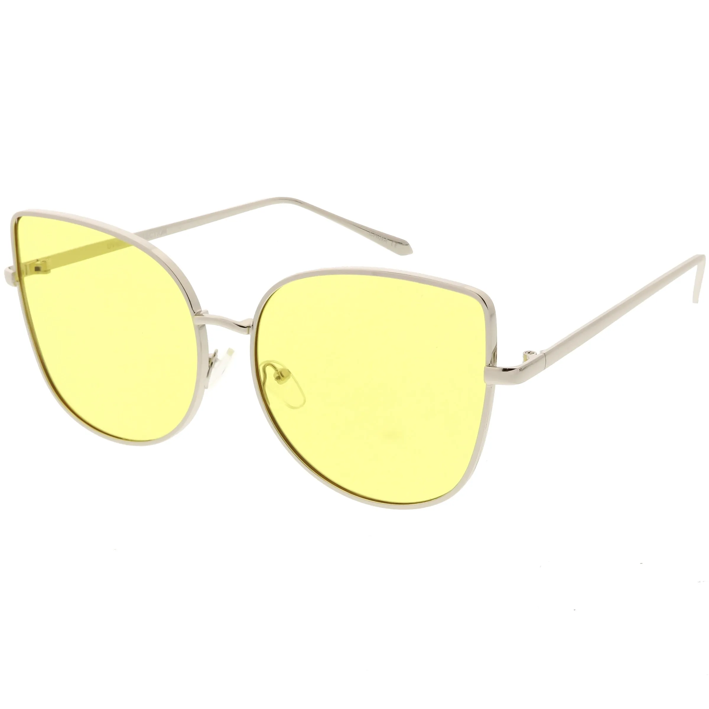 Women's Color Flat Lens Metal Cat Eye Sunglasses C242