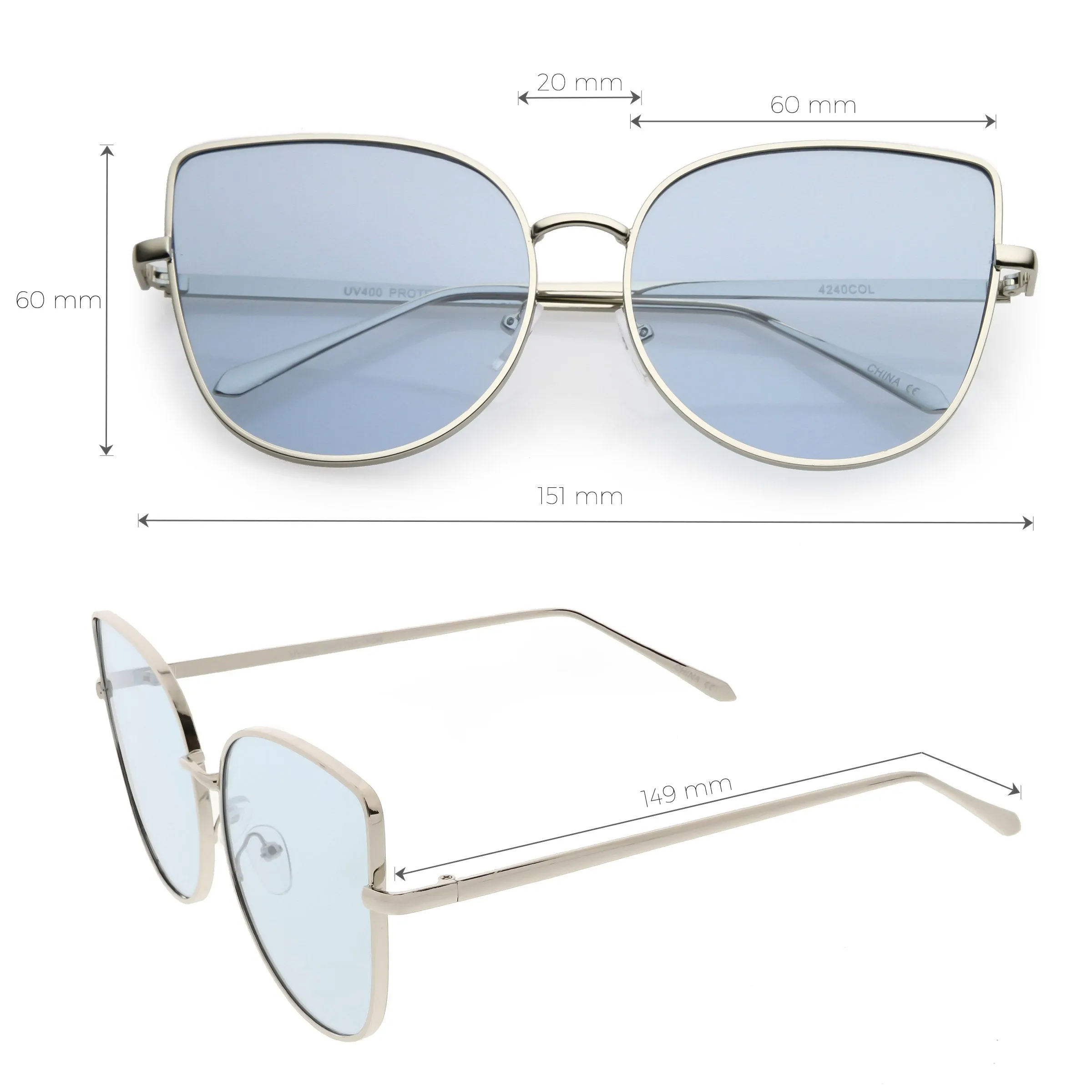 Women's Color Flat Lens Metal Cat Eye Sunglasses C242