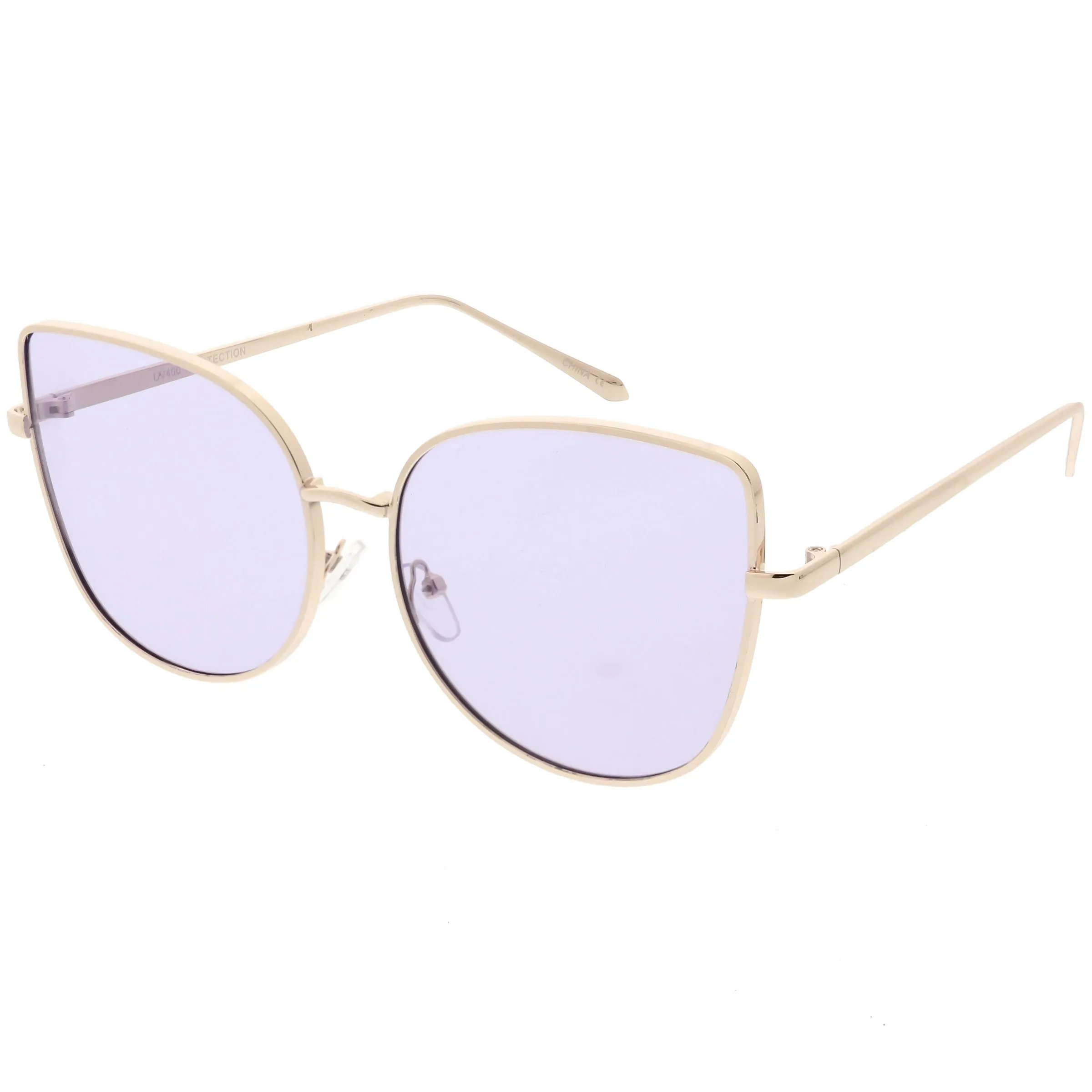 Women's Color Flat Lens Metal Cat Eye Sunglasses C242