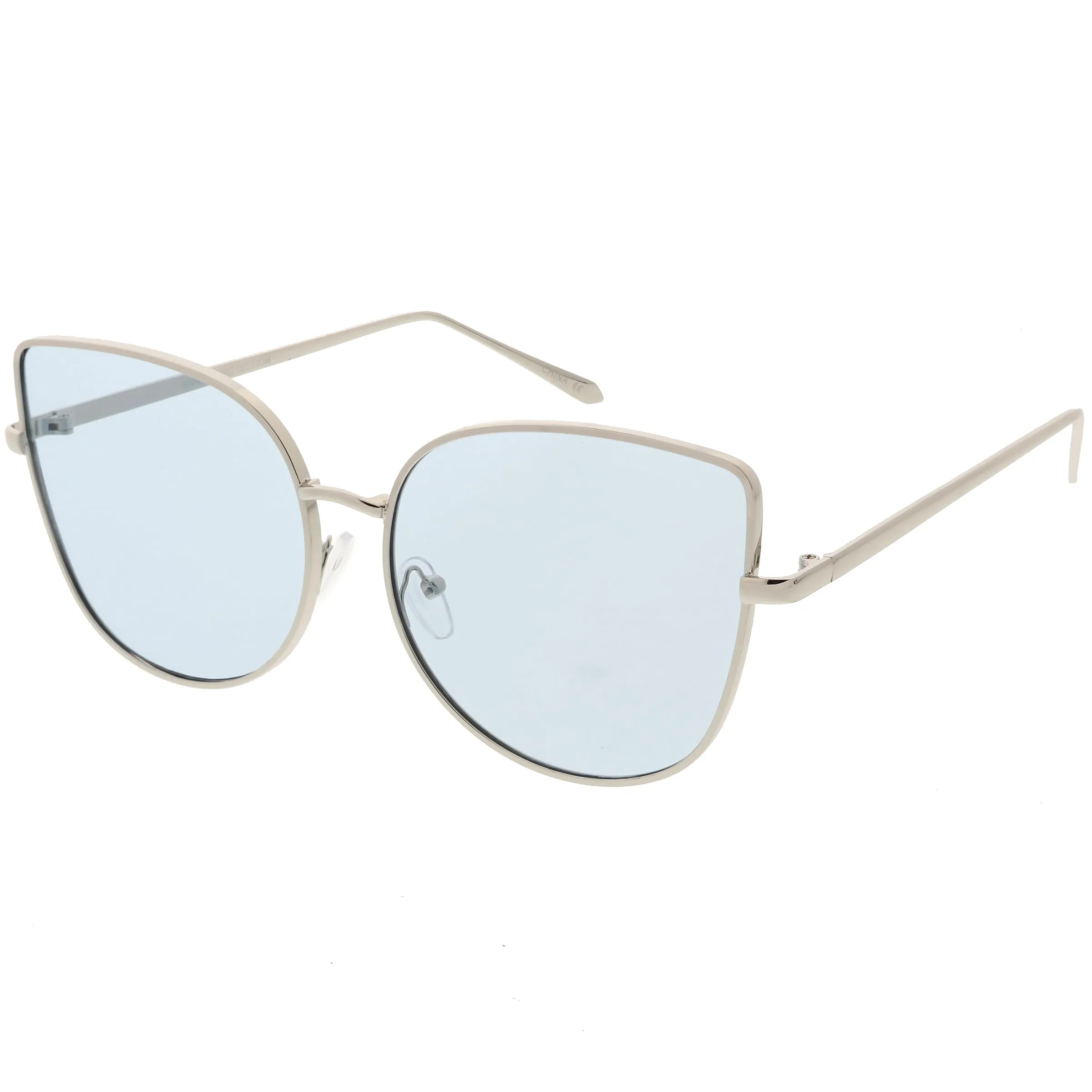 Women's Color Flat Lens Metal Cat Eye Sunglasses C242