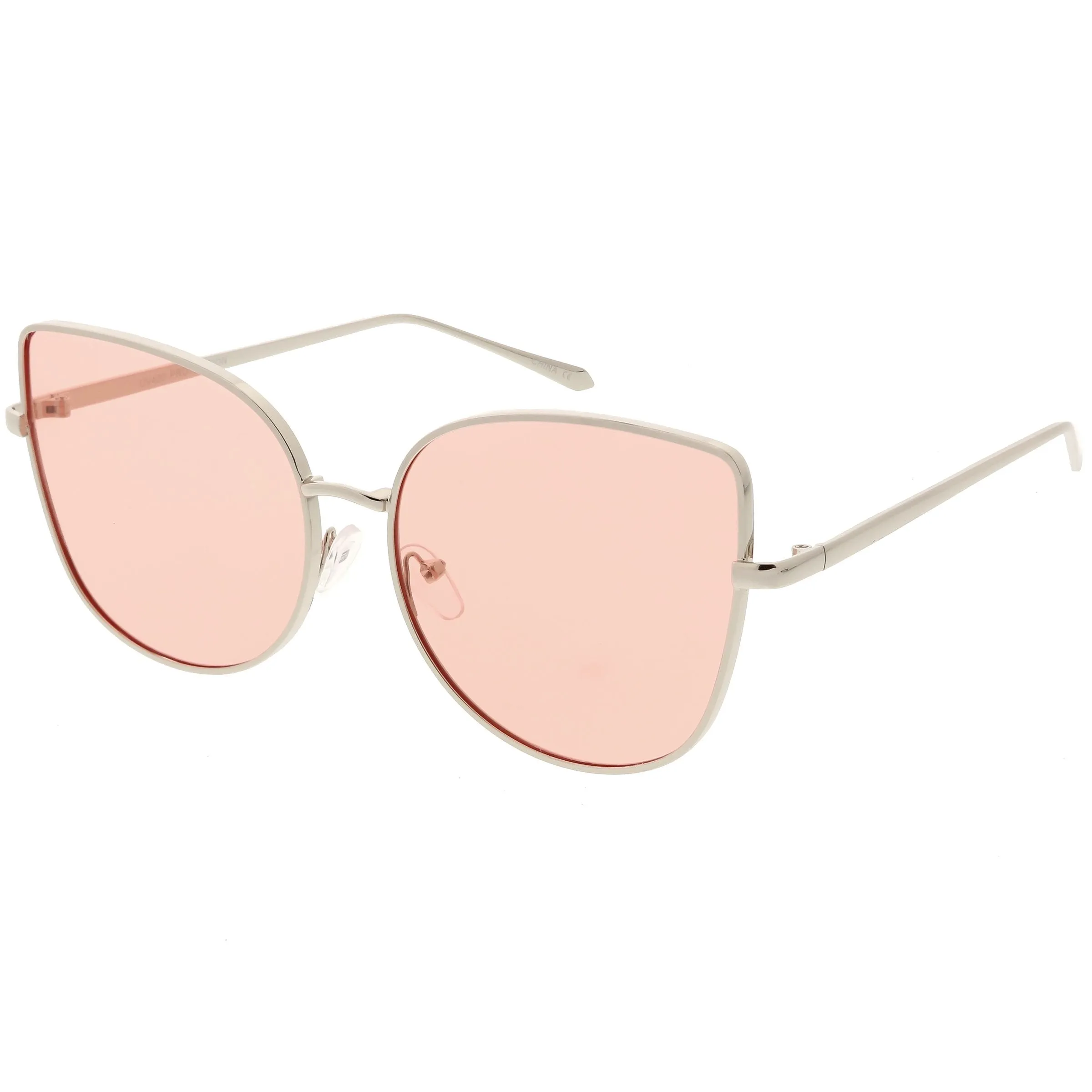Women's Color Flat Lens Metal Cat Eye Sunglasses C242