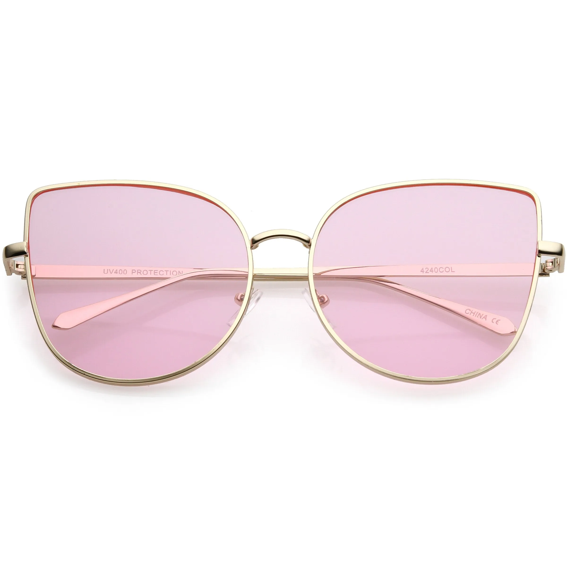 Women's Color Flat Lens Metal Cat Eye Sunglasses C242