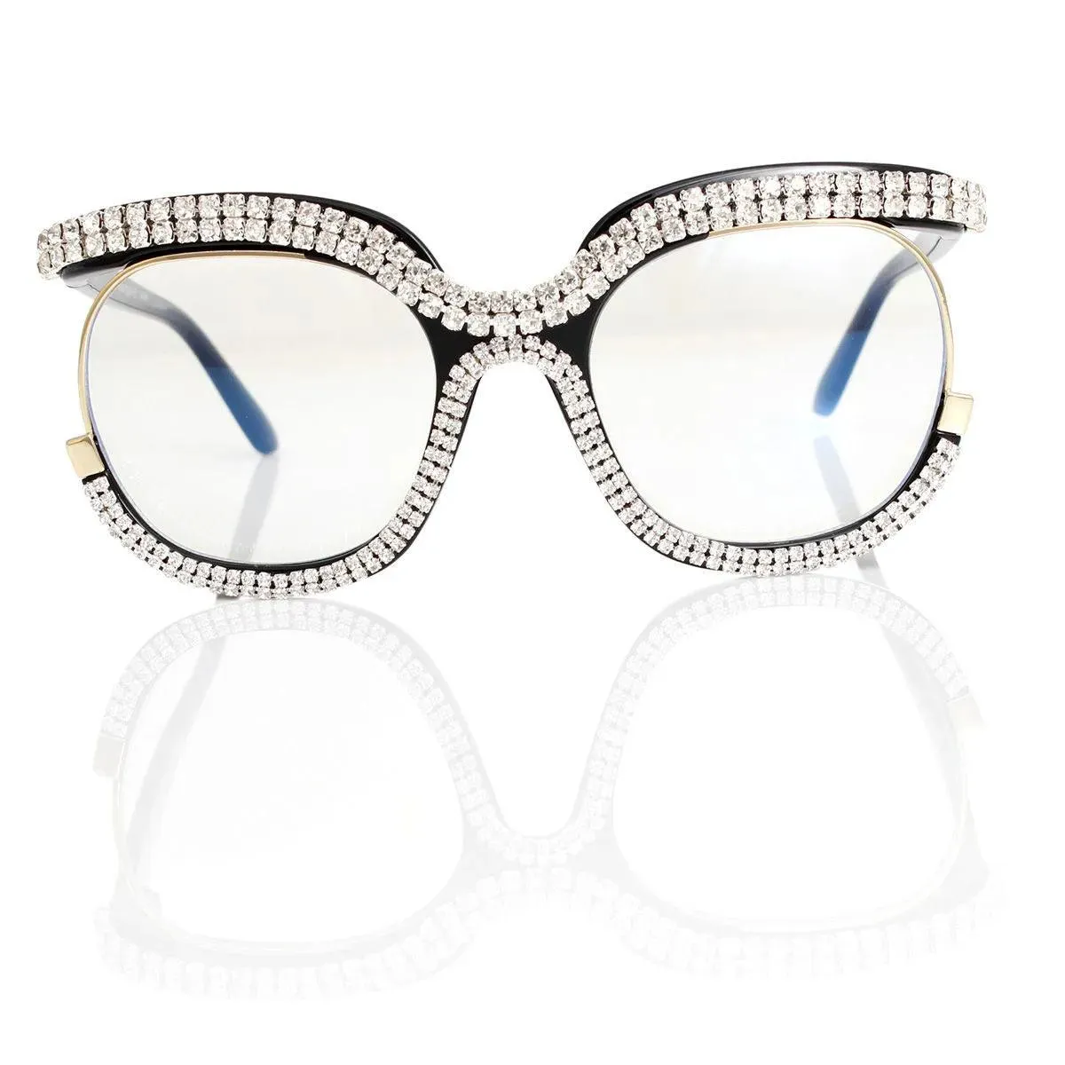 Women's Fashion Black Plastic Eyeglasses with Rhinestones Await