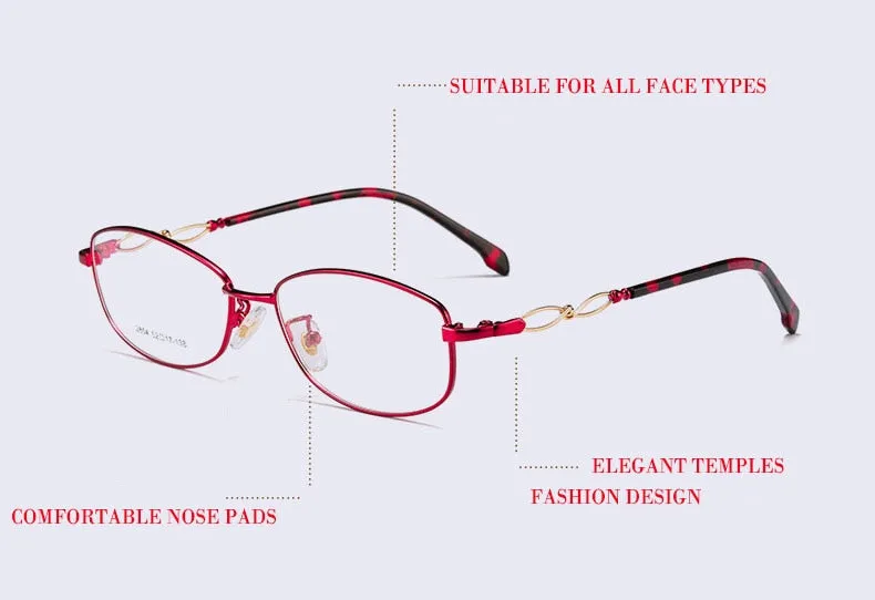 Women's Full Rim Oval Eyeglasses Alloy Frame 2854