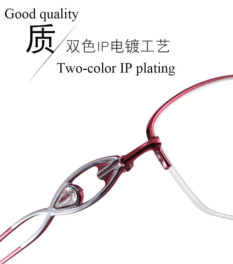 Women's Hollow Jeweled Temple Semi Rim Frame Eyeglasses Lr7812