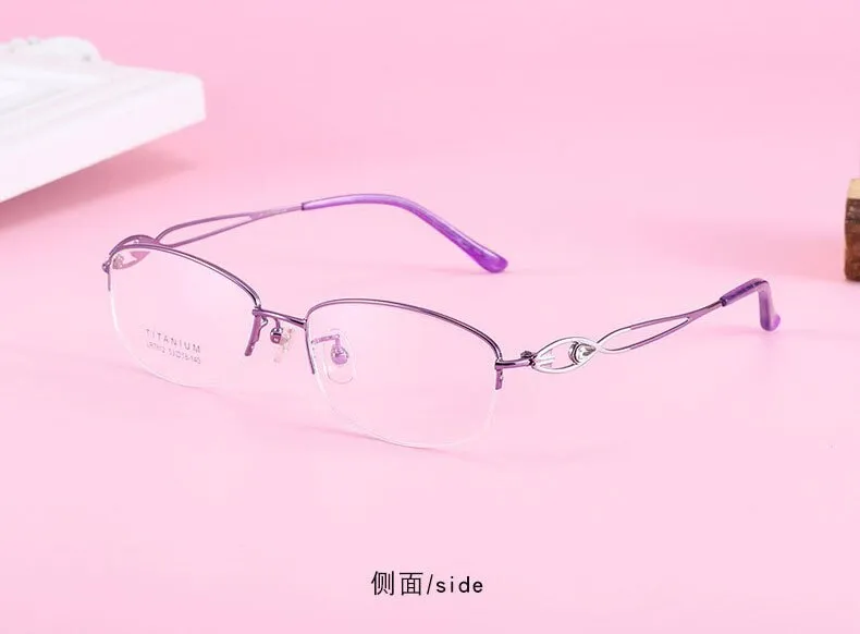 Women's Hollow Jeweled Temple Semi Rim Frame Eyeglasses Lr7812