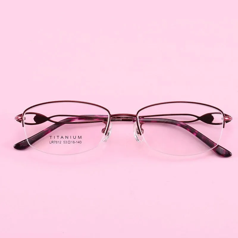 Women's Hollow Jeweled Temple Semi Rim Frame Eyeglasses Lr7812