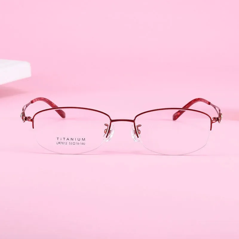 Women's Hollow Jeweled Temple Semi Rim Frame Eyeglasses Lr7812