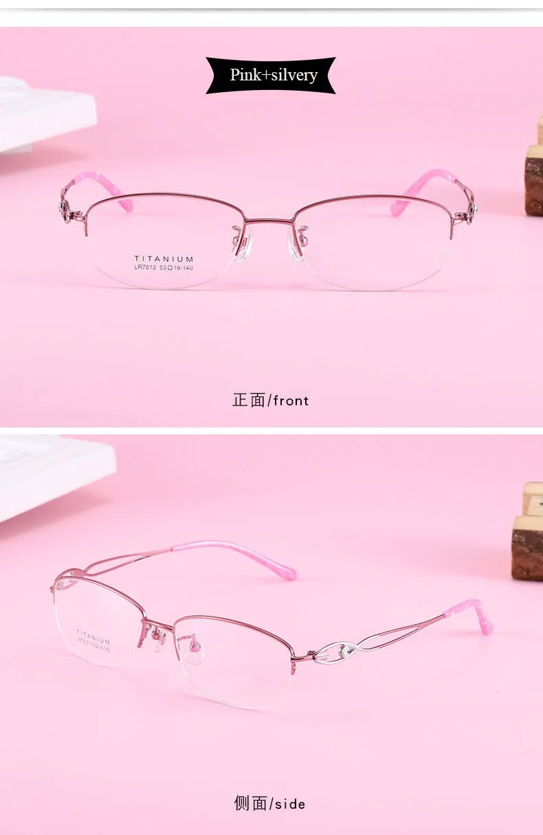 Women's Hollow Jeweled Temple Semi Rim Frame Eyeglasses Lr7812