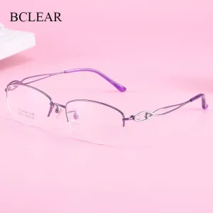 Women's Hollow Jeweled Temple Semi Rim Frame Eyeglasses Lr7812
