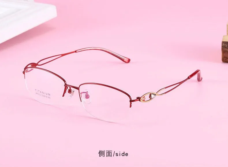 Women's Hollow Jeweled Temple Semi Rim Frame Eyeglasses Lr7812