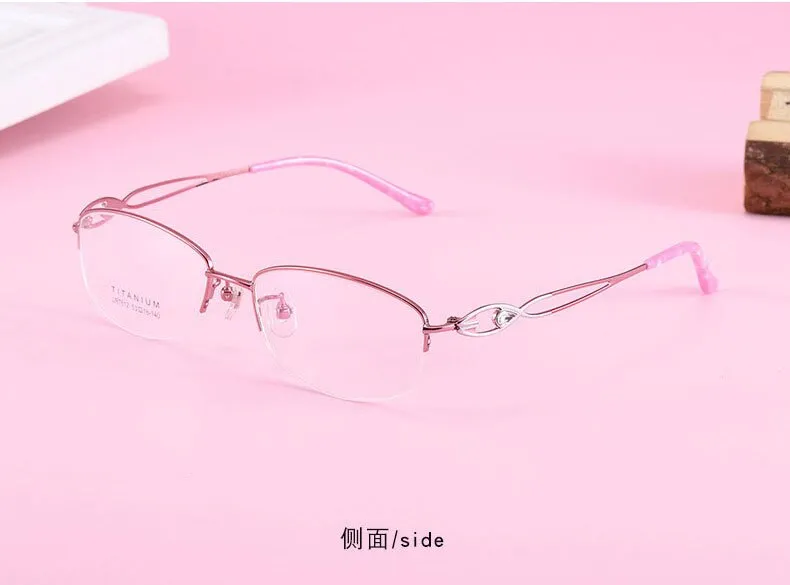 Women's Hollow Jeweled Temple Semi Rim Frame Eyeglasses Lr7812