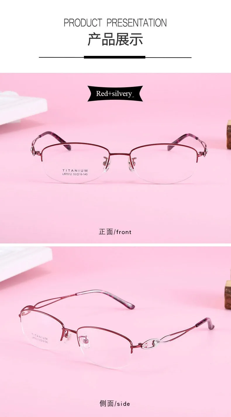 Women's Hollow Jeweled Temple Semi Rim Frame Eyeglasses Lr7812