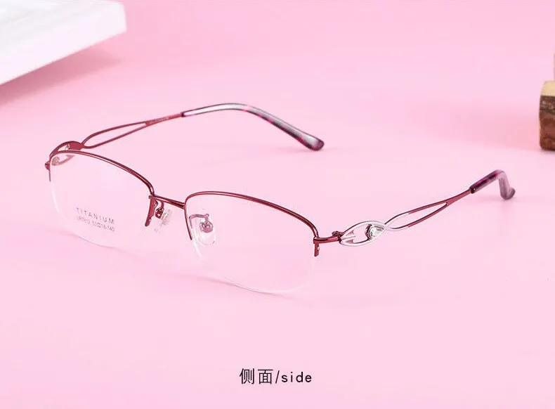 Women's Hollow Jeweled Temple Semi Rim Frame Eyeglasses Lr7812