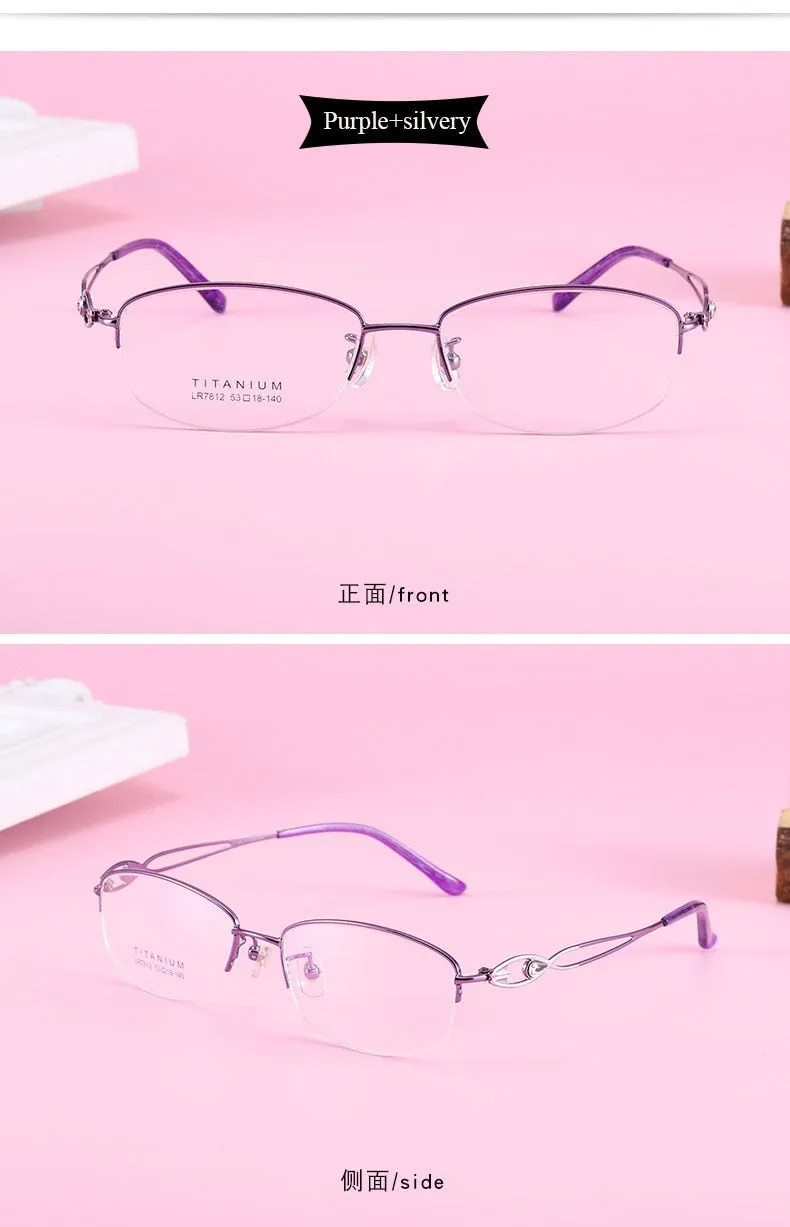 Women's Hollow Jeweled Temple Semi Rim Frame Eyeglasses Lr7812