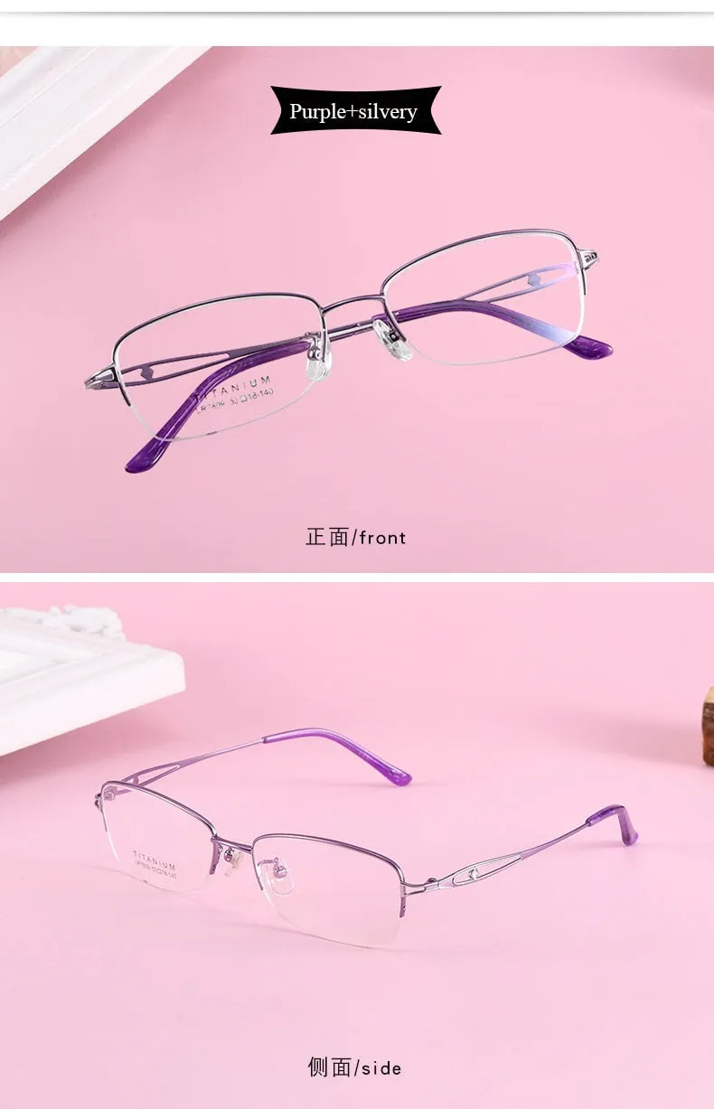 Women's Oval Hollow Titanium Semi Rim Eyeglasses Lr7809