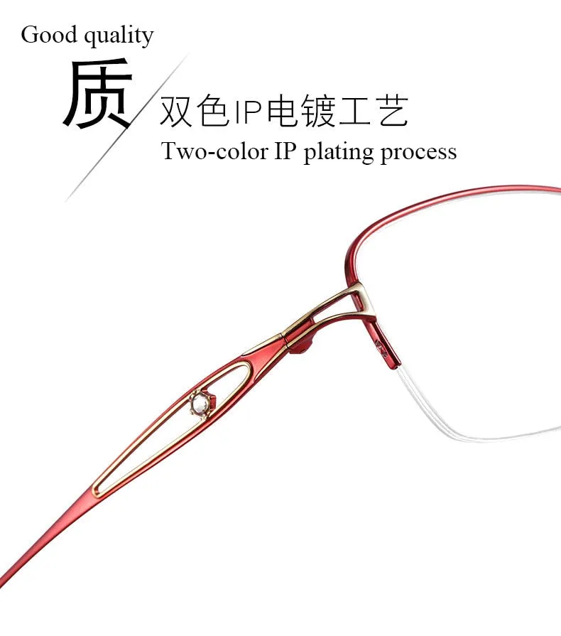 Women's Oval Hollow Titanium Semi Rim Eyeglasses Lr7809