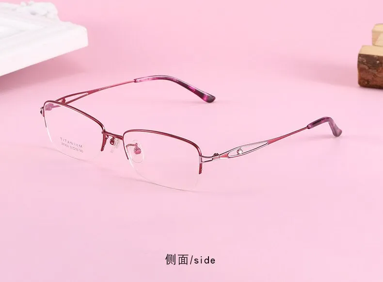 Women's Oval Hollow Titanium Semi Rim Eyeglasses Lr7809