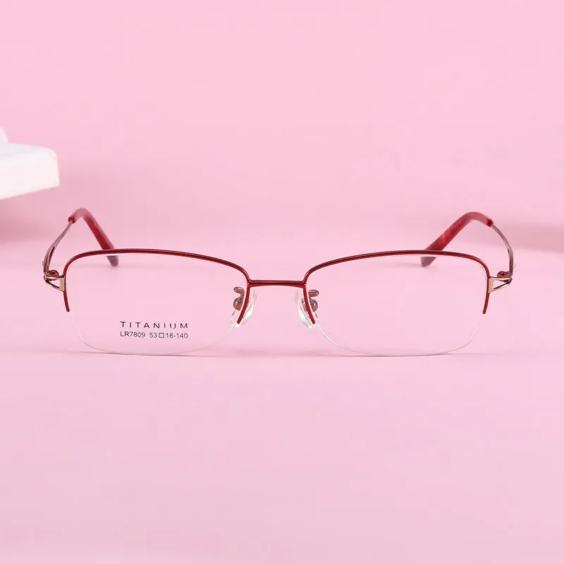 Women's Oval Hollow Titanium Semi Rim Eyeglasses Lr7809