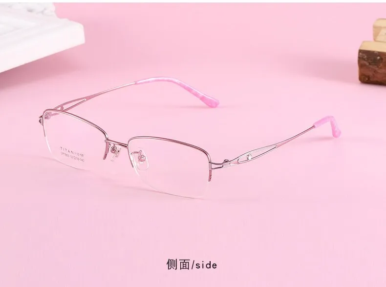 Women's Oval Hollow Titanium Semi Rim Eyeglasses Lr7809