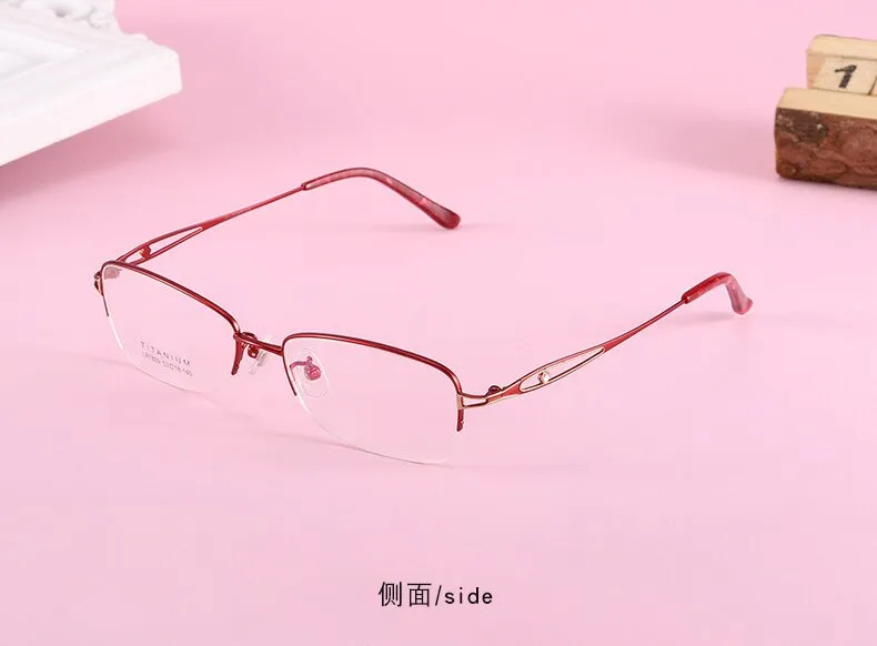 Women's Oval Hollow Titanium Semi Rim Eyeglasses Lr7809