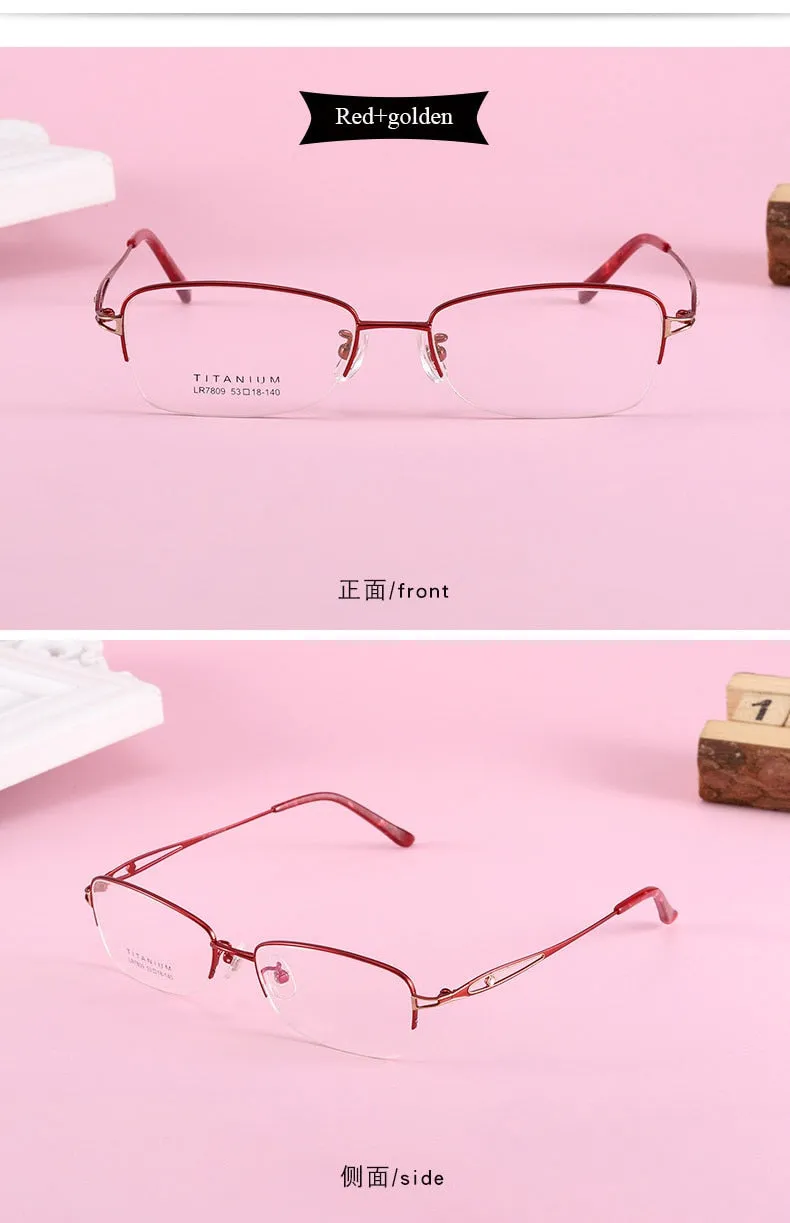 Women's Oval Hollow Titanium Semi Rim Eyeglasses Lr7809