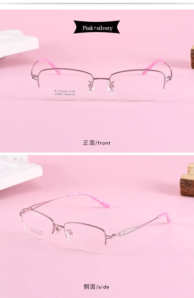 Women's Oval Hollow Titanium Semi Rim Eyeglasses Lr7809