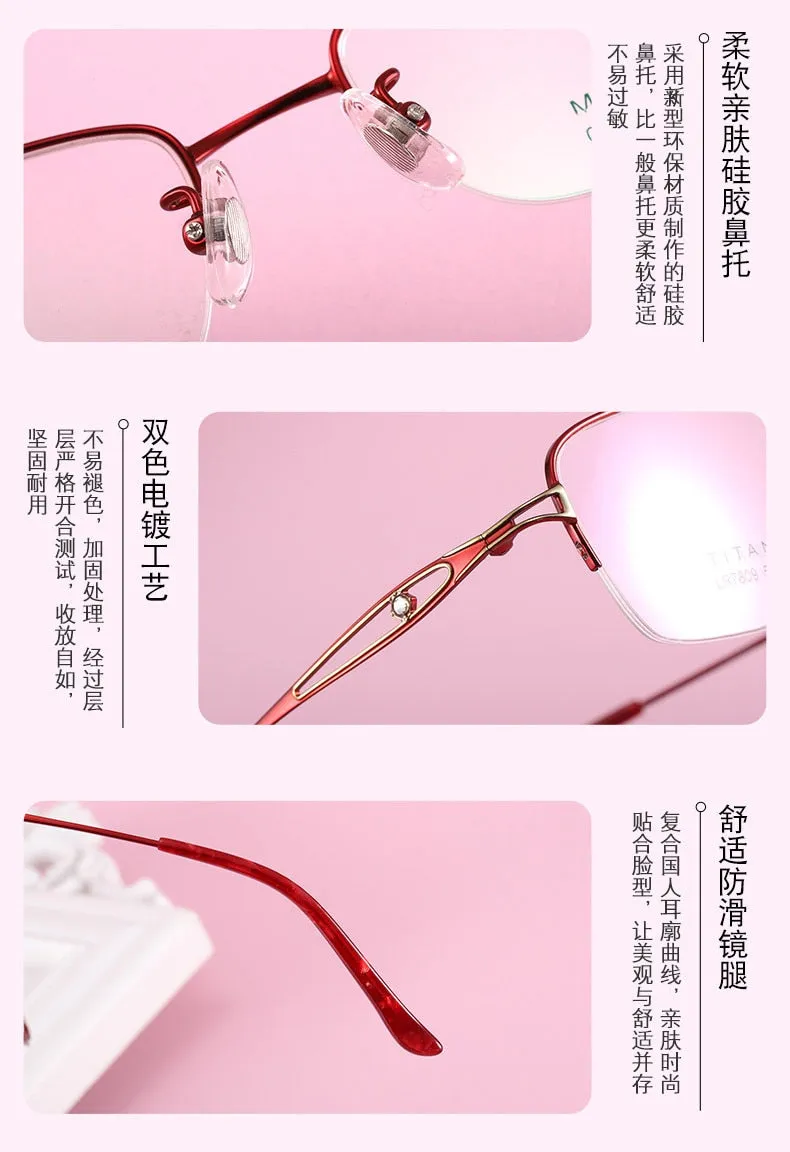 Women's Oval Hollow Titanium Semi Rim Eyeglasses Lr7809