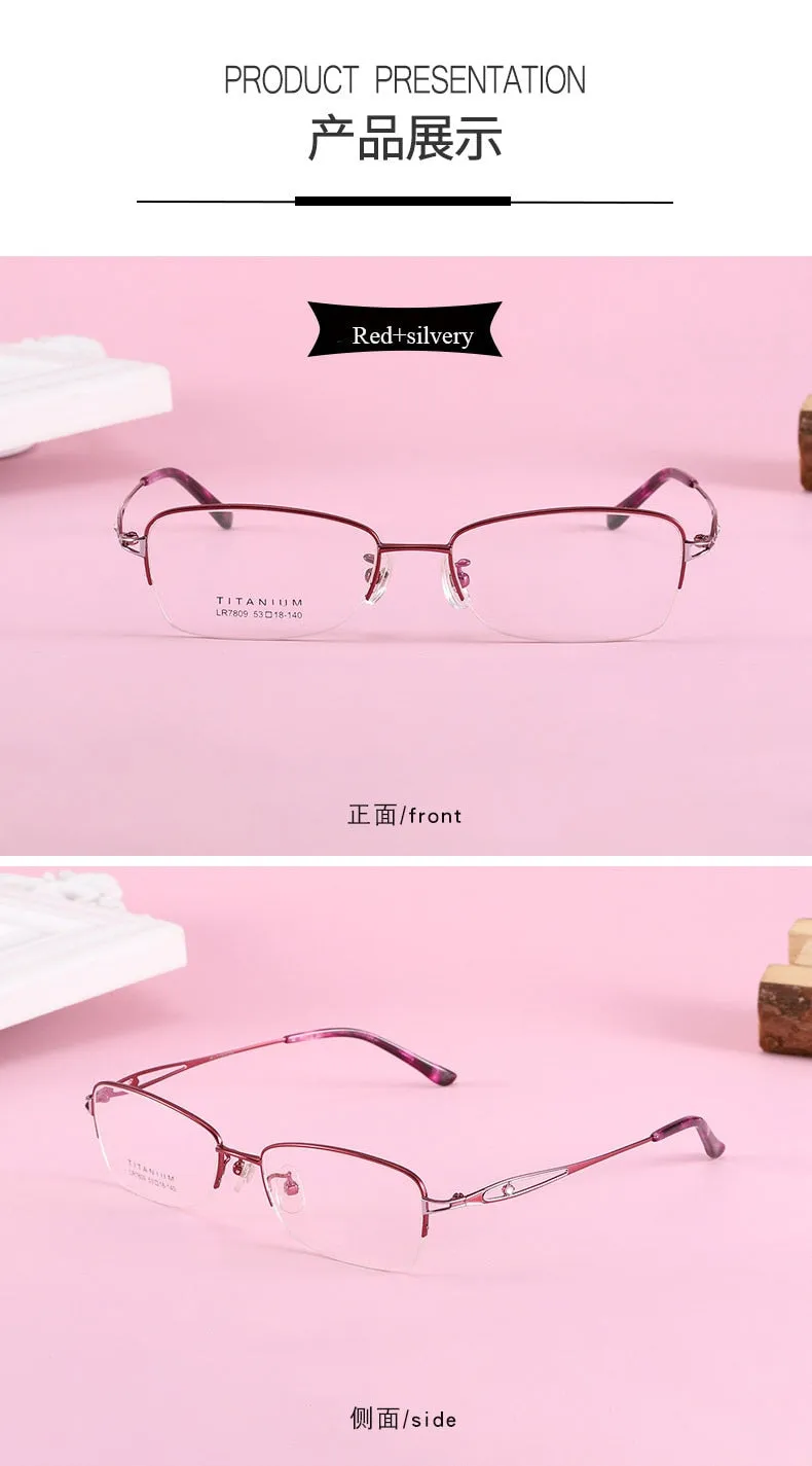 Women's Oval Hollow Titanium Semi Rim Eyeglasses Lr7809