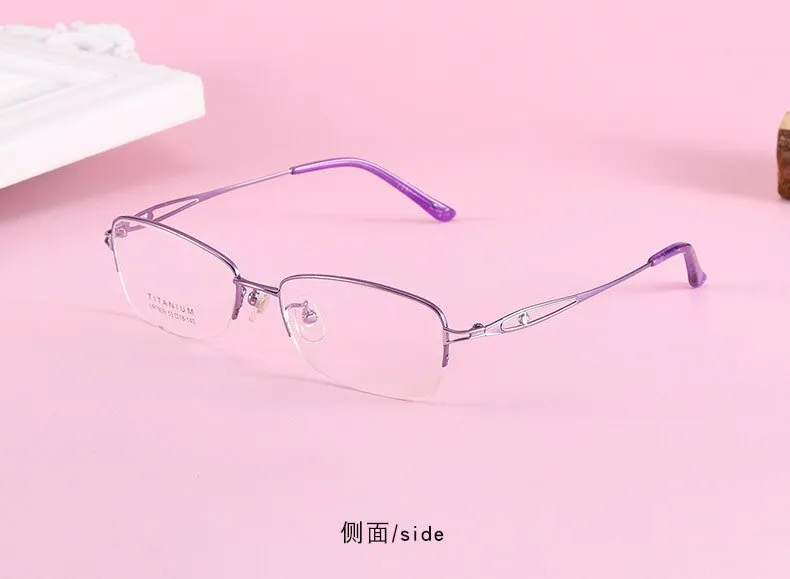Women's Oval Hollow Titanium Semi Rim Eyeglasses Lr7809