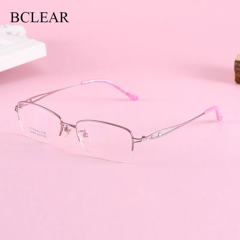 Women's Oval Hollow Titanium Semi Rim Eyeglasses Lr7809