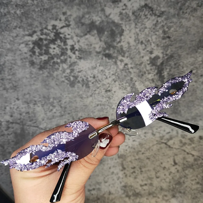 Women's Oval Rimless Tear Shape Rhinestone Punk Diamond Sunglasses