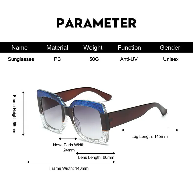 Womens Oversized Square Three Color Sunglasses