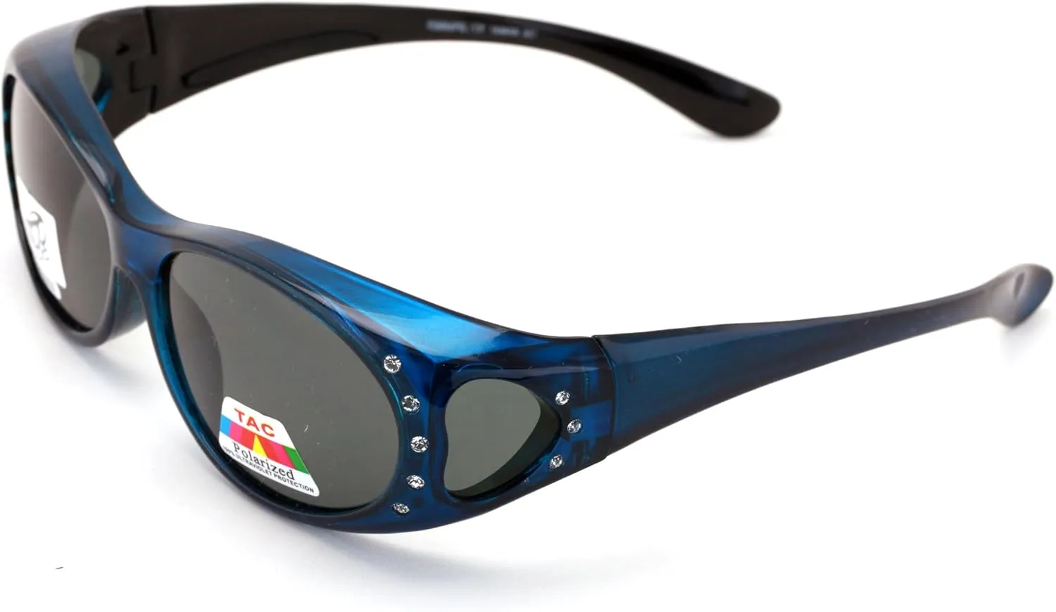 Womens Polarized Fit Over Glasses Sunglasses Rhinestone Rectangular Frame Temple Heart 60mm