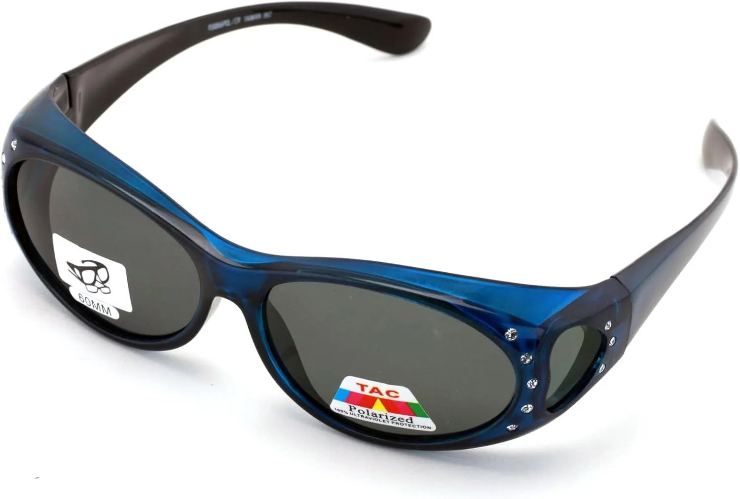 Womens Polarized Fit Over Glasses Sunglasses Rhinestone Rectangular Frame Temple Heart 60mm