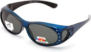 Womens Polarized Fit Over Glasses Sunglasses Rhinestone Rectangular Frame Temple Heart 60mm