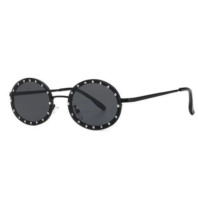 Women's Vintage Designer Diamond Crystal Round Over Sunglasses