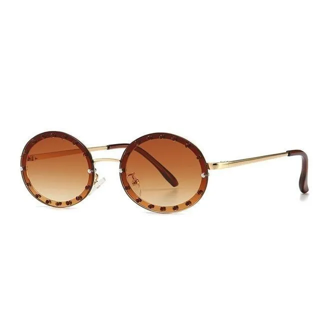 Women's Vintage Designer Diamond Crystal Round Over Sunglasses