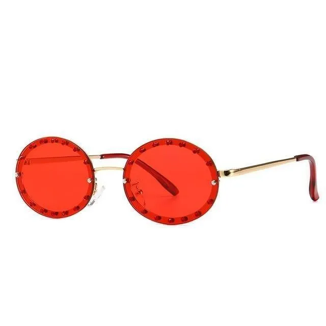Women's Vintage Designer Diamond Crystal Round Over Sunglasses