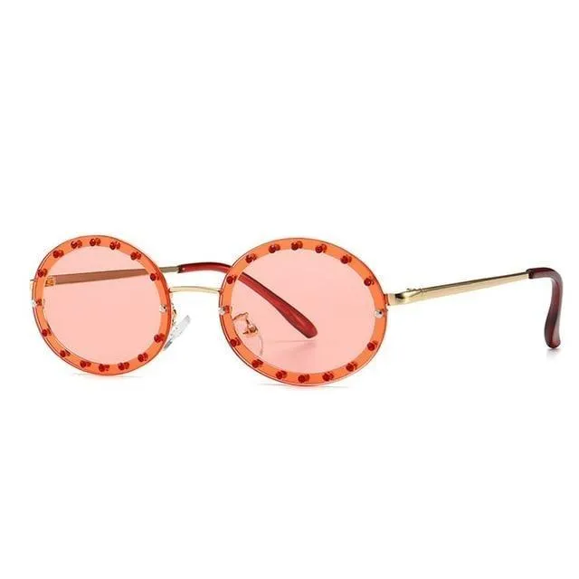 Women's Vintage Designer Diamond Crystal Round Over Sunglasses