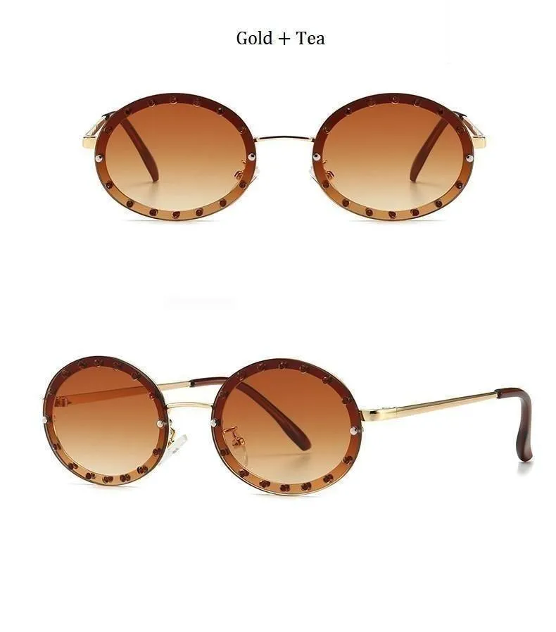 Women's Vintage Designer Diamond Crystal Round Over Sunglasses