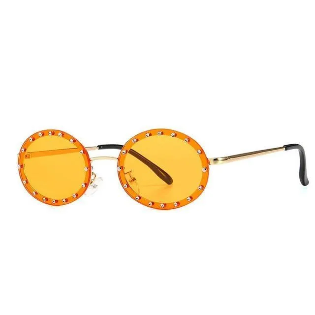 Women's Vintage Designer Diamond Crystal Round Over Sunglasses