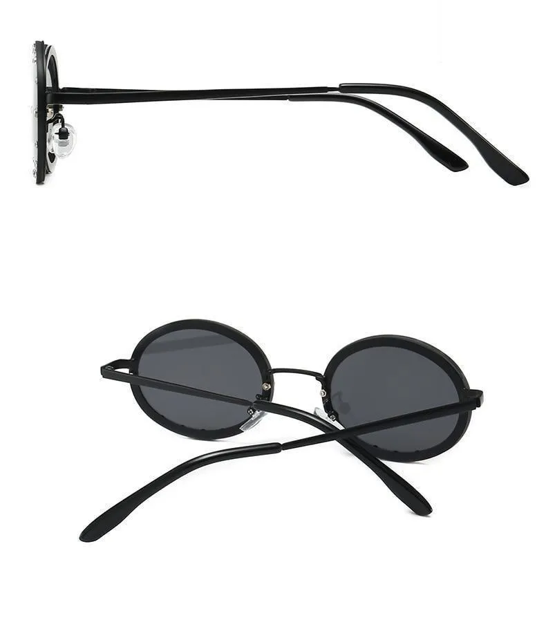 Women's Vintage Designer Diamond Crystal Round Over Sunglasses