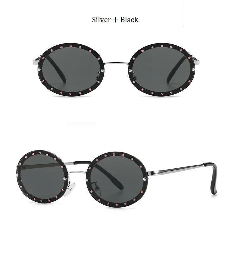 Women's Vintage Designer Diamond Crystal Round Over Sunglasses