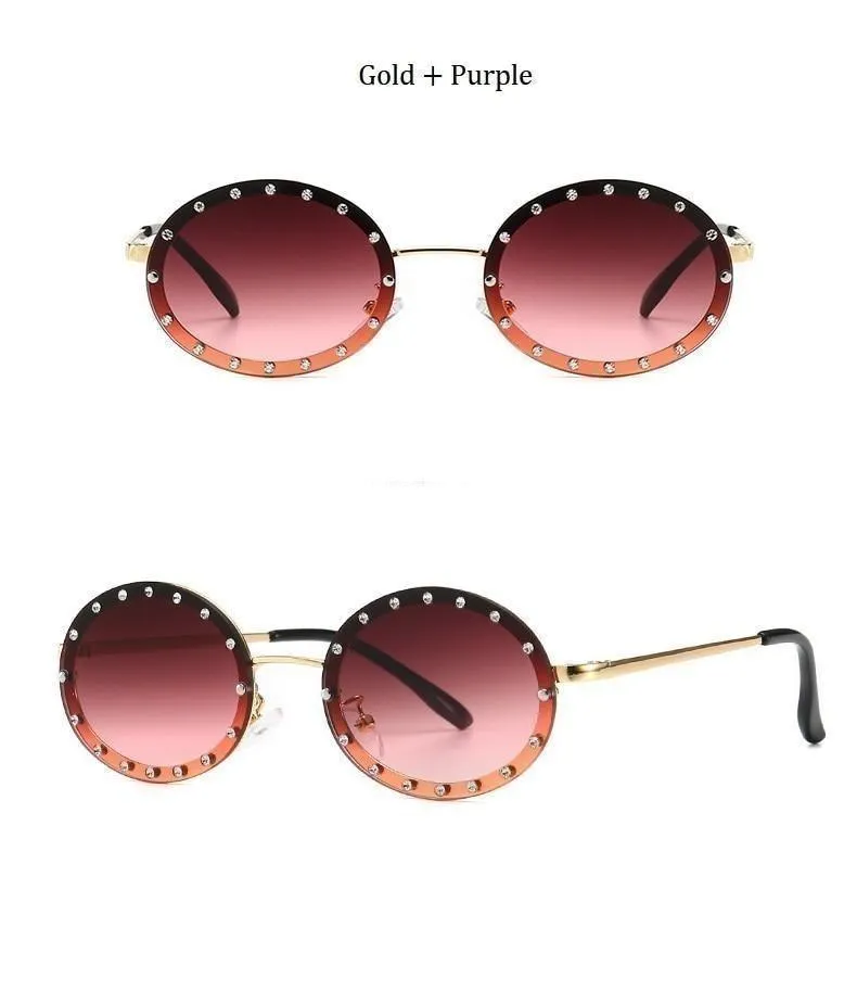 Women's Vintage Designer Diamond Crystal Round Over Sunglasses