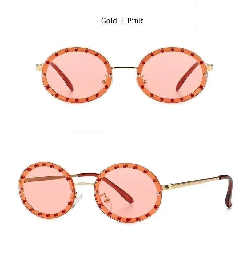 Women's Vintage Designer Diamond Crystal Round Over Sunglasses